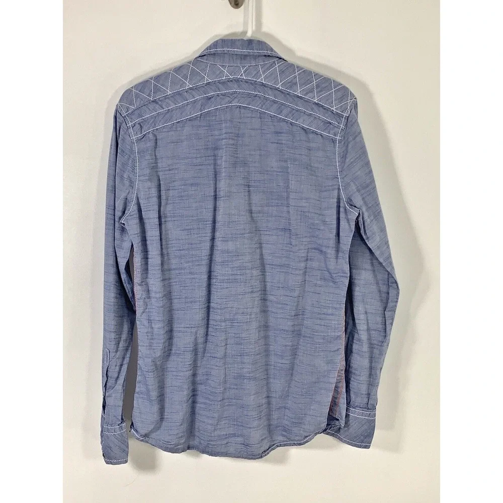 Buckle Black Tailored Fit Pearl Snap Blue  Long Sleeve Western Mens Size M - Picture 2 of 5